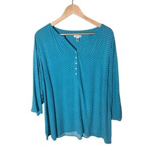 Croft & Barrow Top Women's Size 2X Blue Half Button Up